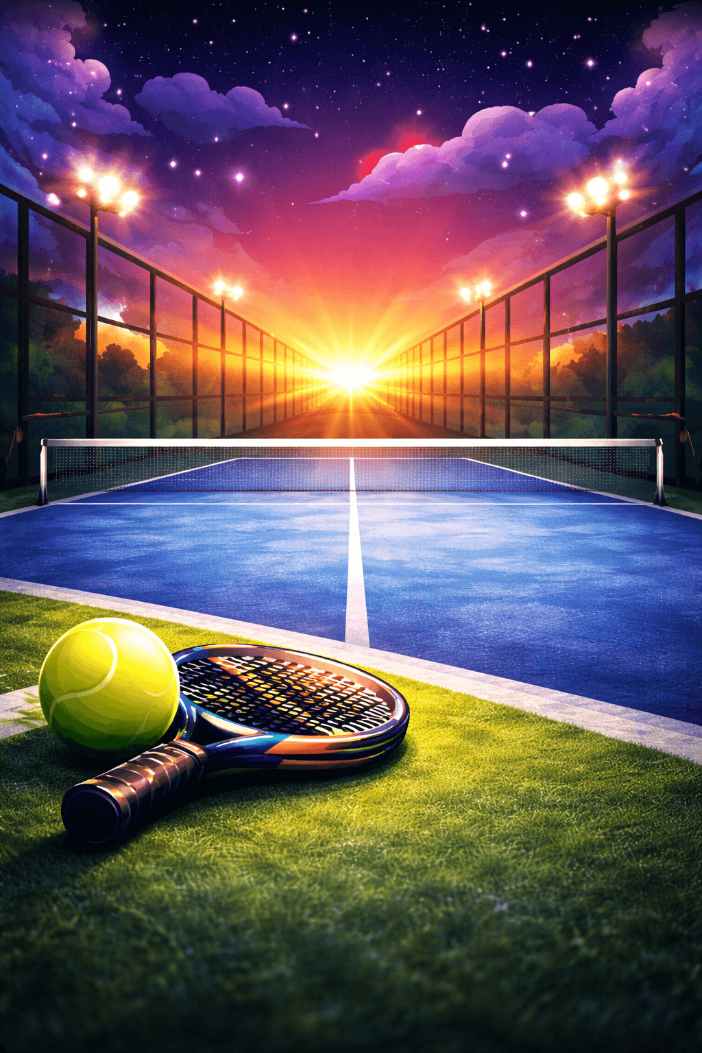 Cancha de padel al atardecer